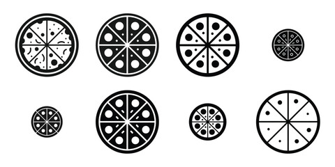 whole pizza vector icon set illustration black and white