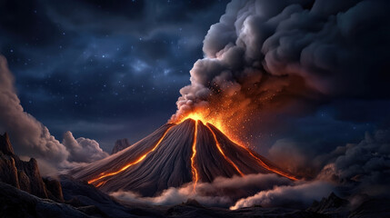 Volcano Eruption, Epic scene where animals escape from a volcanic eruption
