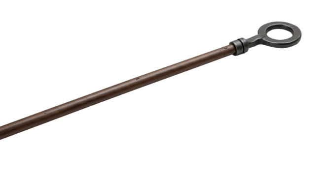 Antique Metal Curtain Rod with Ring Finial Detail.