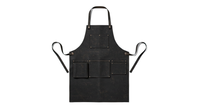 Black Apron with Pockets on White Background.