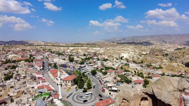 A panoramic view of Ortahisar and its surroundings from the top of Ortahisar Castle, Turkiye