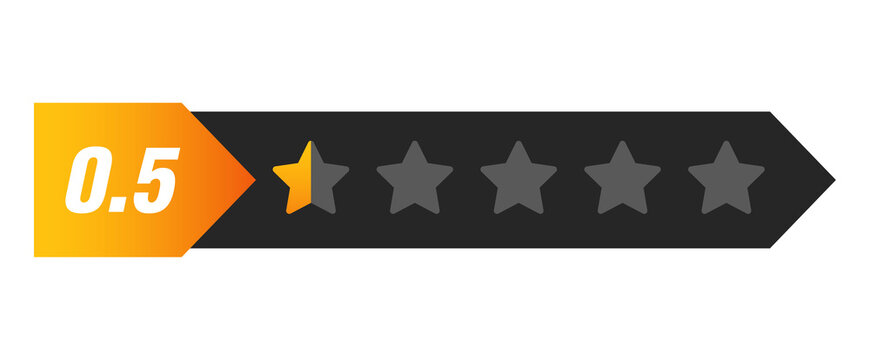Half star rating bar with numeric label 0.5 in arrow style, very poor review feedback score and lowest customer trust, PNG with transparent background