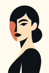 Minimalist woman portrait in abstract geometric vector style.