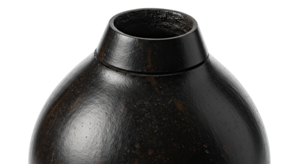 Close up of a dark textured ceramic vase neck.
