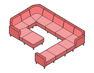 Modern Modular Sectional Sofa Isometric Vector Illustration