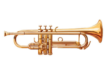 Obraz premium A polished golden trumpet, featuring valves, slides, and a flared bell against a stark black background