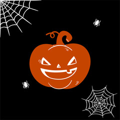 This PNG shows a sinister pumpkin surrounded by spider webs, perfect for haunted house posters, creepy stickers, and Halloween banners.