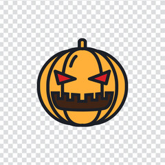 This PNG shows a carved jack-o&rsquo;-lantern pumpkin face glowing with a spooky grin, perfect for Halloween d&eacute;cor, stickers, and posters.