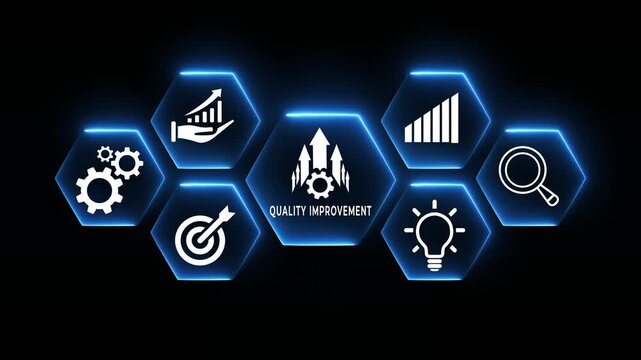 Quality and process improvement concept on the transparent background. Implementing continuous improvement, and boosting industrial management efficiency. Motion graphics of improvement idea. 4k video