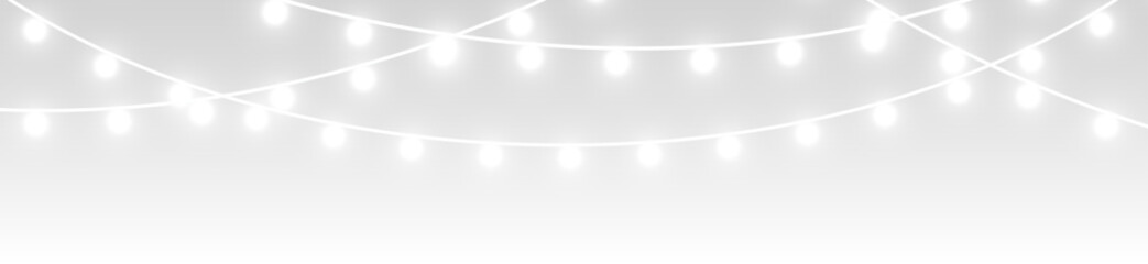 Christmas garland isolated on transparent background. Glowing light bulbs with sparkles.Xmas, New Year, wedding or Birthday decor. Party event decoration. Winter holiday season element