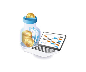 Computer Business Symbol with Saving Money Illustration Concept