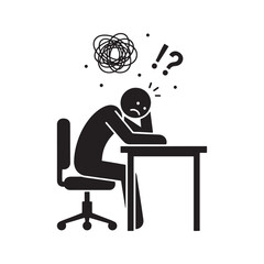 Overworked Stick Figure at Desk Icon, Stressed and Frustrated Employee Symbolizing Burnout and Workplace Problems.
