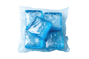 Obraz premium Stacked, square, gel-filled ice packs within a clear plastic bag against a solid white background