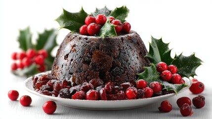 A white plate with creamy pudding topped with fresh mixed berries on a wooden surface, bright natural light highlights the dessert&acirc;s texture and colors.