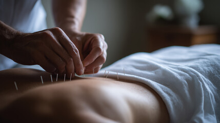 Doctor doing acupuncture therapy