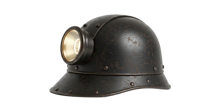 Vintage Miners Helmet with Headlamp A Relic of Industrial History.