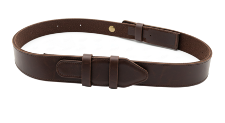 A simple dark brown leather belt with a loop buckle.