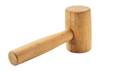 A simple wooden mallet with a cylindrical head and handle.
