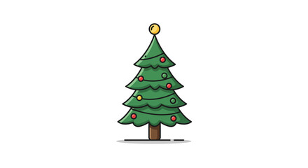 Fototapeta premium Cartoon Christmas Tree with Ornaments and Star Topper.