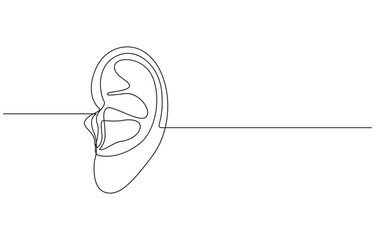 One-line drawing of a human ear, Single Line Ear Outline, Ear in One Line Continuous Drawing, Minimalist Style, Continuous Line Art of Human Ears and Musical Note