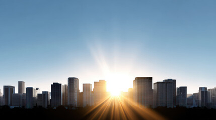 Fototapeta premium Stunning skyline showcases economic recovery concept as sun rises, illuminating city with hope and new beginnings