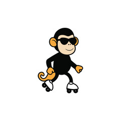 Cool monkey character wearing sunglasses roller skating fun wild animal sport activity