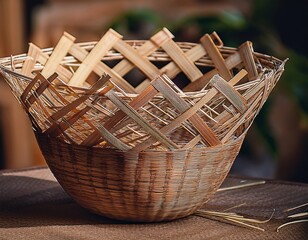 Handcrafted Wicker Basket with Intricate Lattice Weave: A Study in Traditional Craftsmanship and Rustic Elegance.