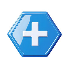 Fototapeta premium Professional First Aid Station Blue Hexagon Sign White Background