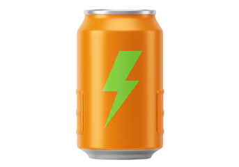 Orange energy drink can with green lightning bolt isolated, refreshment beverage for sports and active lifestyle PNG
