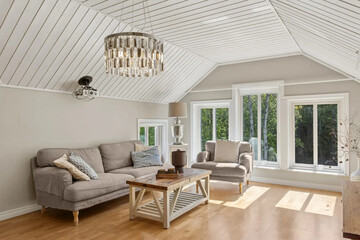 Modern luxury apartment interior in minimal scandinavian style, 3d rendering