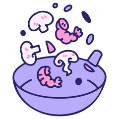 fried shrimp and mushroom brazilian food in bright neon color