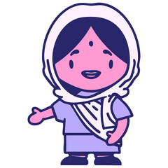 indian woman showing the way in bright neon color