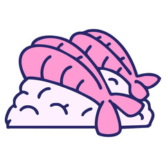 japanese fried shrimp on rice in bright neon color