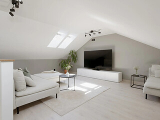 Modern luxury apartment interior in minimal scandinavian style, 3d rendering