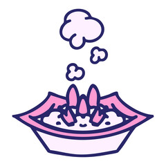 steaming rice dish in square bowl in bright neon color