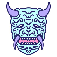 traditional japanese theatre kabuki demon mask in bright neon color