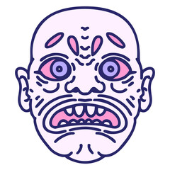 traditional folklore japanese character mask in bright neon color