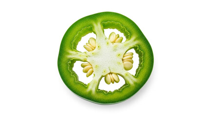 Spice up your recipes with a fresh green jalapeno slice, adding vibrant color and flavor, perfect for culinary designs and healthy eating promotions