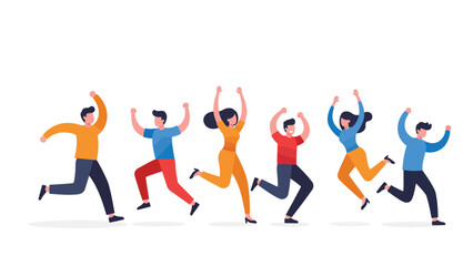 Joyful Diverse Group Jumping and Celebrating Success with Arms Raised