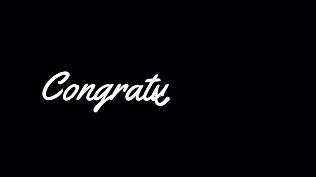 Congratulations text in black script with a flourish, perfect for celebratory designs and greeting cards to convey joy and excitement.