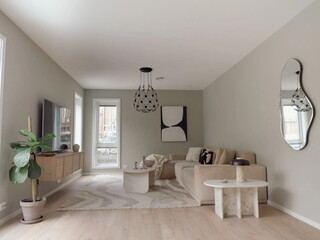 modern apartment living room interior, 3d render