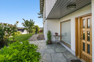 Modern villa exterior in minimal scandinavian style, 3d rendering