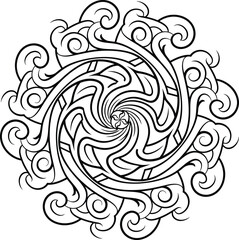 Fototapeta premium Decorative Lingnan Guangdong swirl mandala with cloud-spiral and dragon-inspired geometry, traditional heritage art