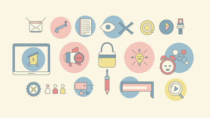 Modern Business Technology and Abstract Icon Set in Pastel Colors