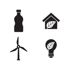 Eco Friendly Home Energy Sustainable Solid Icon Set