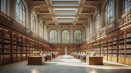 National archive with serene study spaces and natural light Generative AI
