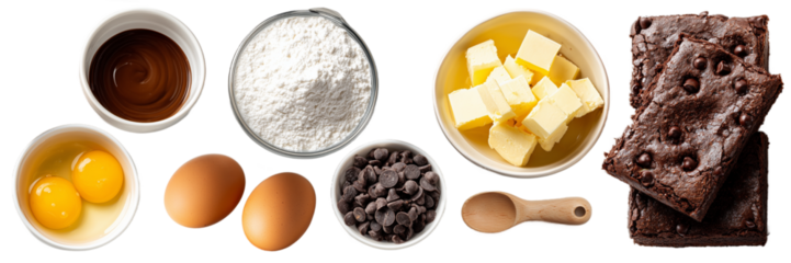 Set of Chocolate brownie ingredients Isolated on Transparent Background. PNG.