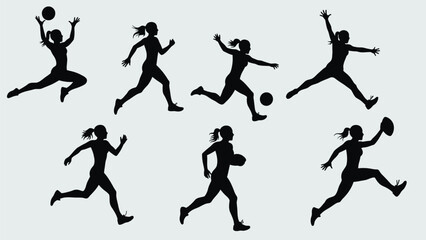 Dynamic Female Athletes Silhouettes: Diverse Sports Actions