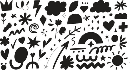 Collection of various black silhouette elements art