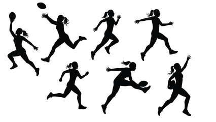Female Rugby Players: Dynamic Vector Silhouettes of Women in Action Poses